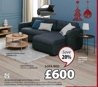 JYSK Jetsmark sofa bed with chaise longue offer
