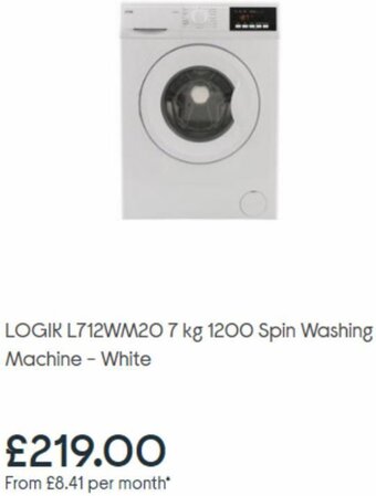 Logik L712WM20 7 kg 1200 Spin Washing Machine-White