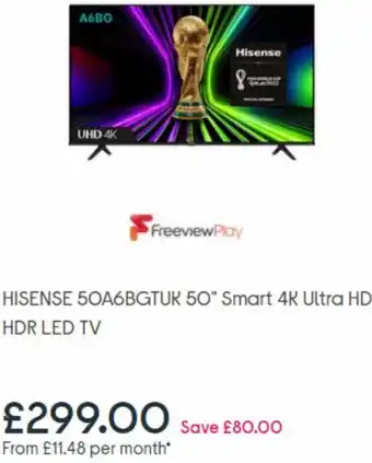 Hisense 50A6BGTUK 50" Smart 4K Ultra HD HDR LED TV