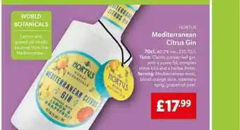 Lidl Hortus Mediterranean Citrus Gin offer