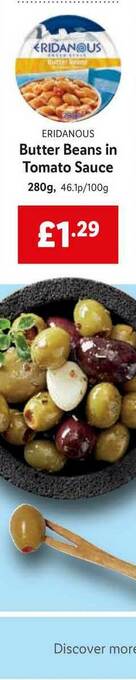 Lidl Eridanous Butter Beans In Tomato Sauce 280g offer
