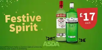 Asda Smirnoff Premium Vodka 1L, Gordon's Special London Dry offer