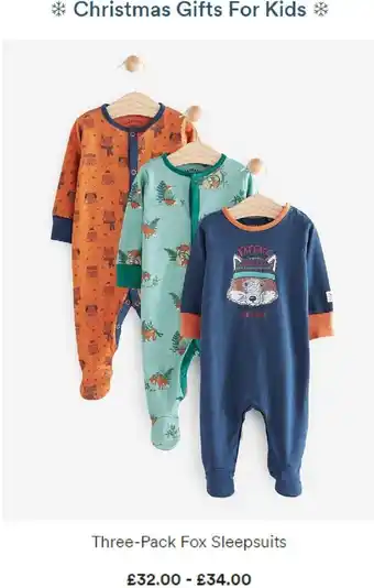 Fat Face Three-Pack Fox Sleepsuits offer