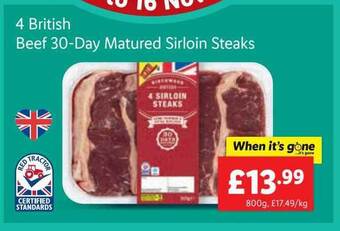 Lidl 4 british beef 30-day matured sirloin steaks offer