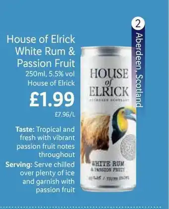 Lidl House of elrick white rum & passion fruit offer