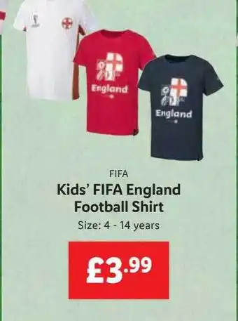 Lidl Fifa kids' fifa england football shirt offer