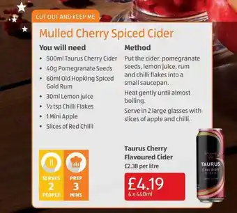 Aldi Taurus cherry flavoured cider offer