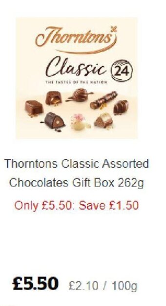 Sainsbury's Thorntons Classic Assorted Chocolates Gift Box offer