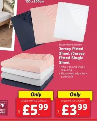 Lidl Livarro Home Jersey Fitted Sheet, Jersey Fitted Double Sheet offer