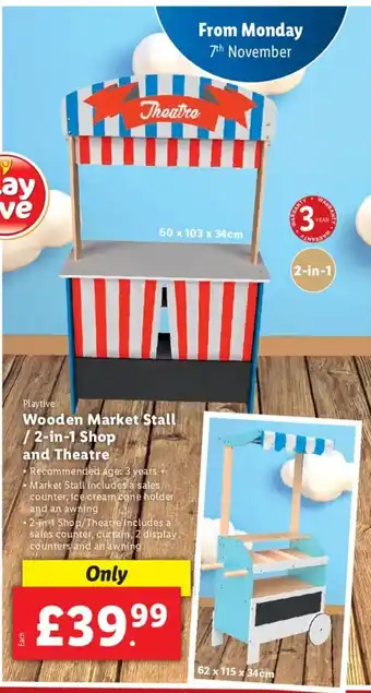 Lidl Playtive Wooden Market Stall, 2 in 1 Shop And Theatre offer