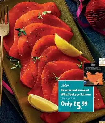 Lidl Deluxe Beechwood Smoked Wild Sockeye Salmon 150g offer