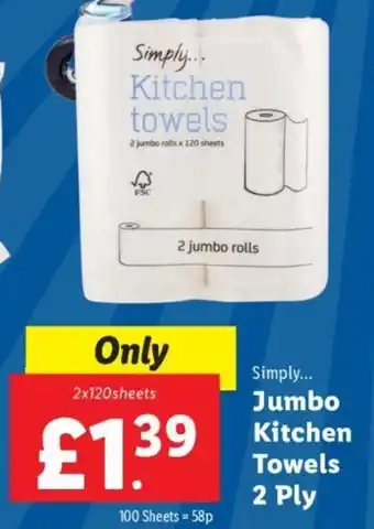 Lidl Simply Jumbo Kitchen Towels 2 Ply offer