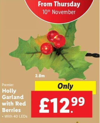 Lidl Premier Holly Garland With Red Berries offer