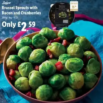Lidl Deluxe Brussels Sprouts with Bacon and Canberries 280g offer