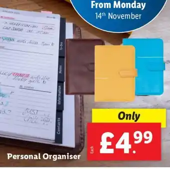 Lidl Personal Organiser offer