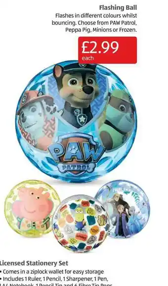 Aldi Flashing Ball, Licensed Stationary Set offer