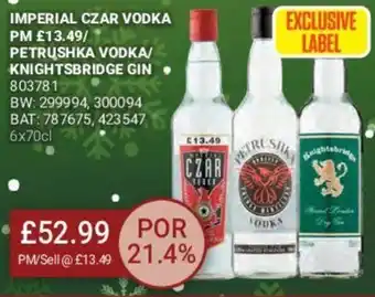Bestway Imperial Czar Vodka / Petrushka Vodka/ Knightbridge Gin offer