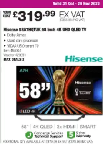 Costco Hisense 58A7HQTUK 58 Inch 4K UHD Qled TvTV offer