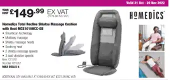 Costco Homedics Total Recline Shiatsu Massage Cushion With Heat offer