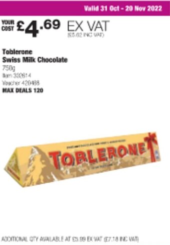 Costco Toblerone Swiss Milk Chocolate offer