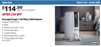 Costco De'Longhi Dragon 4 Oil Filled 2.5kW Radiator offer