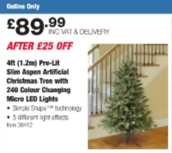Costco 4ft Pre-Lit Slim Aspen Artificial Christmas Tree With 240 Colour Changing Micro LED Lights offer