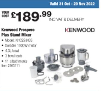 Costco Kenwood Prospero Plus Stand Mixer offer