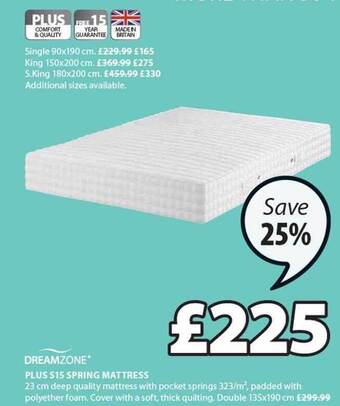 JYSK Plus s15 spring mattress offer