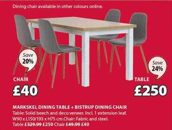 JYSK Markskel dining table + bistrup dining chair offer