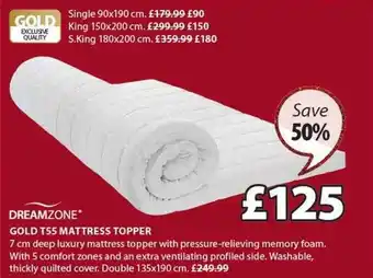 JYSK Gold t55 mattress topper dreamzone offer