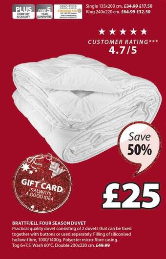 JYSK Brattfjell four season duvet offer