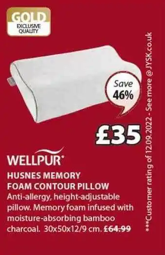 JYSK Husnes memory foam contour pillow wellpur offer