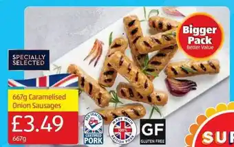 Aldi 667 g caramelised onion sausages offer