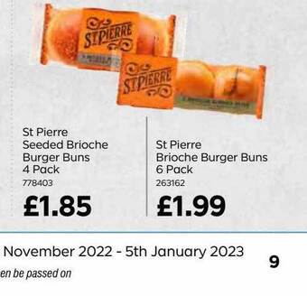 Bestway St pierre seeded brioche burger buns 4 pack, st pierre brioche burger buns 6 pack offer