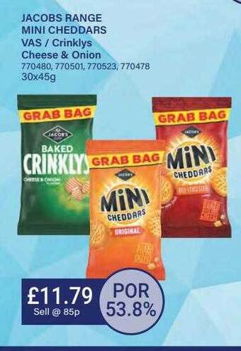 Bestway Jacobs range mini cheddars vas-crinklys cheese & onion offer