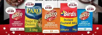 Bestway Bisto gravy granules for meat, paxo sage & onion, bisto gravy granules for poultry, birds instant custard mix, bisto gravy gr offer