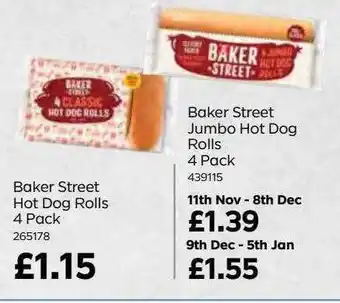 Bestway Baker street hot dog rolls 4 pack, baker street jumbo hot dog rolls 4 pack offer