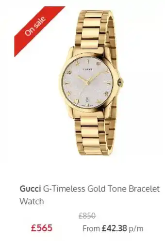 Ernest Jones Gucci G-Timeless Gold Tone Bracelet Watch offer