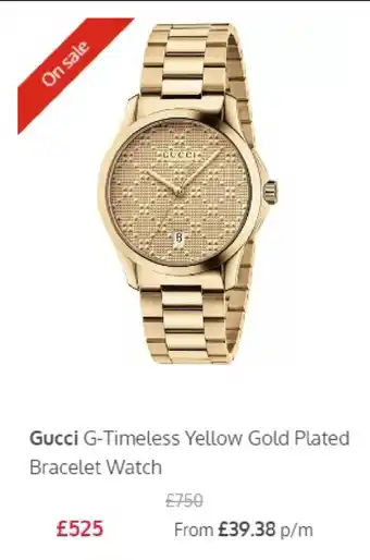 Ernest Jones Gucci G-Timeless Yellow Gold Plated Bracelet Watch offer