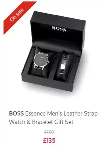 Boss Essence Men's Leather Strap Watch & Bracelet Gift Set