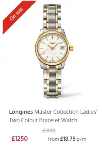 Ernest Jones Longines Master Collection Ladies Two Colour Bracelet Watch offer