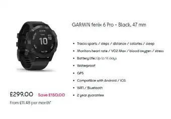 Currys PC World Garmin Fenix 6 Pro- Black 47mm offer