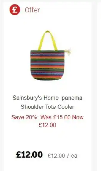 Sainsbury's Sainsbury's Home Ipanema Family Shoulder Tote Cooler offer