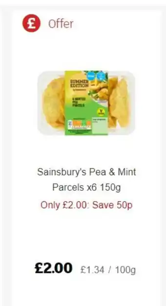 Sainsbury's Sainsbury's Pea & Mint Parcels x6 150g offer
