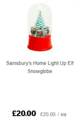 Sainsbury's Sainsbury's Home Light Up Elf Snowglobe offer