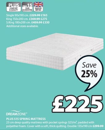 JYSK Plus S15 Spring Mattress offer
