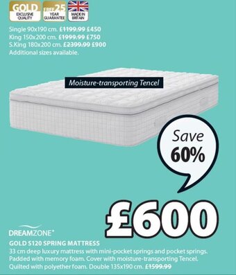 JYSK Gold S120 Spring Mattress offer