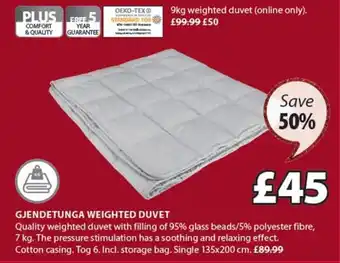 JYSK Gjendetunga Weighted Duvet 9kg Weighted Duvet Online Only offer