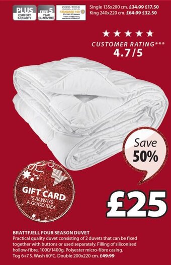 JYSK Brattfjell Four Season Duvet offer