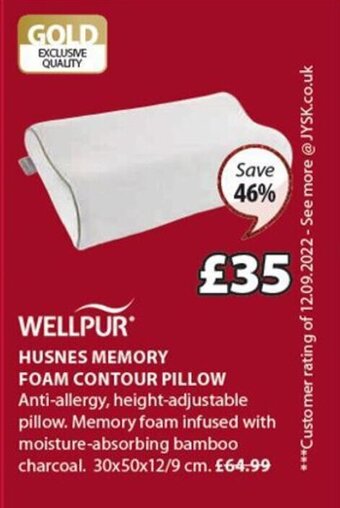 JYSK Wellpur Husnes Memory Foam Contour Pillow offer